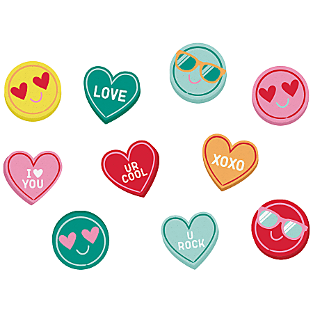 Amscan Valentine's Day Hearts & Smileys Erasers, Rubber, 1”, Multicolor, Pack Of 100 Erasers