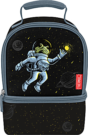 Thermos Dual-Compartment Lunch Kit, 9”H x 6-3/4”W x 6-1/4”D, Space Frog