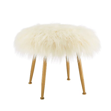 Linon Mira Faux Fur Stool, Gold/Cream