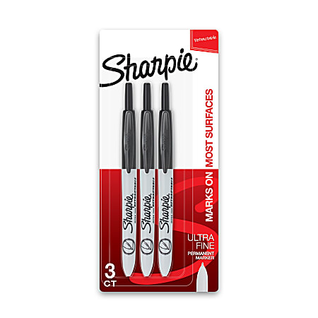 Sharpie® Retractable Permanent Markers, Ultra-Fine Point, Black, Pack Of 3 Markers