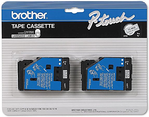 Brother® TCM-OZ Black-On-Clear Matte Tapes, 0.38" x 25', Pack Of 2