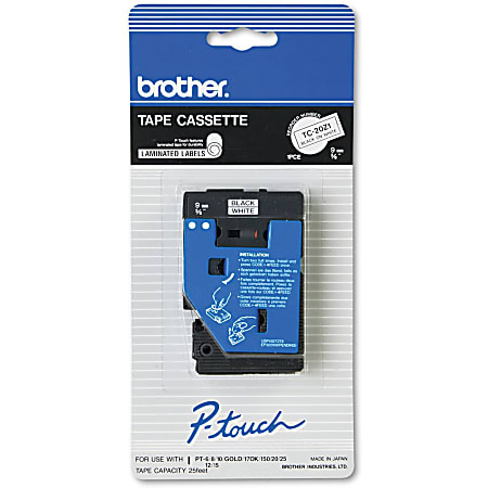 Brother® TC-20Z1 Black-On-White Tape, 0.38" x 25'