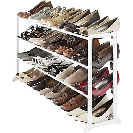 Whitmor White Resin 20 Pair Shoe Rack - 40 x Shoes - 18.8" Height x 35.8" Width x 9" Depth - Durable - White - Resin