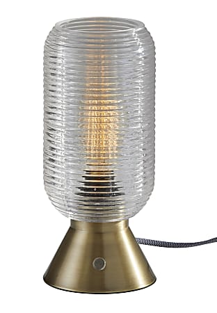 Adesso Isaac Table Lantern, 11-1/2"H, Smoked Glass Shade/Antique Brass Base