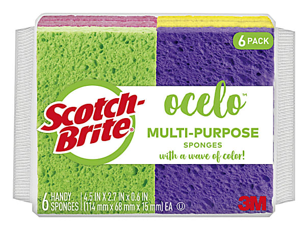 ocelo Scotch-Brite Multi-Purpose Sponge, Assorted Colors, 6-Pack