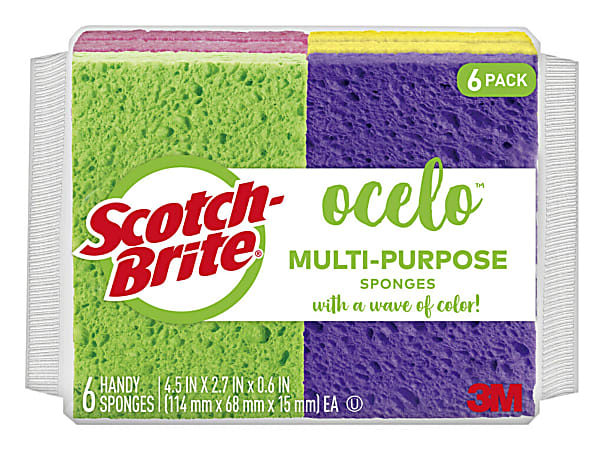 O Cel O Scotch Brite Multipurpose Sponges, 6 Scrubbing Sponges, Assorted Colors, Great For Washing Dishes and Cleaning Kitchen
