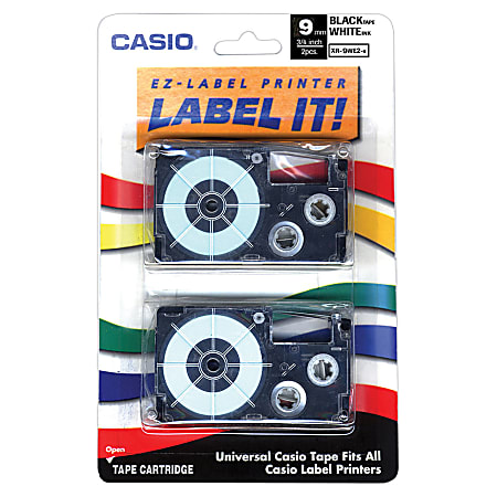 Casio® XR9WE2S Black-On-White Tapes, 0.38" x 26', Pack Of 2