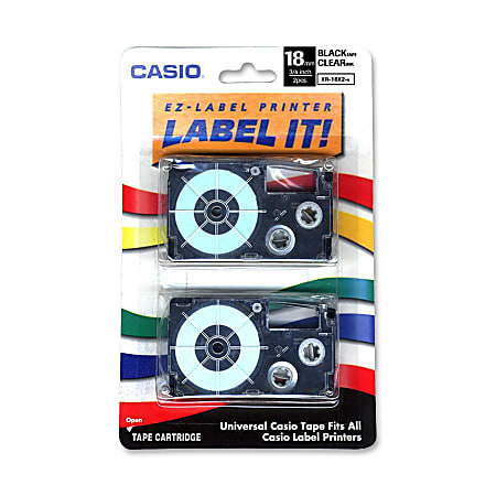 Casio® XR18X2S Black-On-Clear Tapes, 0.75", Pack Of 2