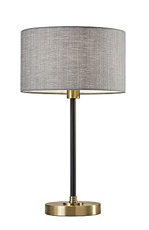 Adesso® Bergen Table Lamp, 24"H, Gray Shade/Black And Antique Brass Base