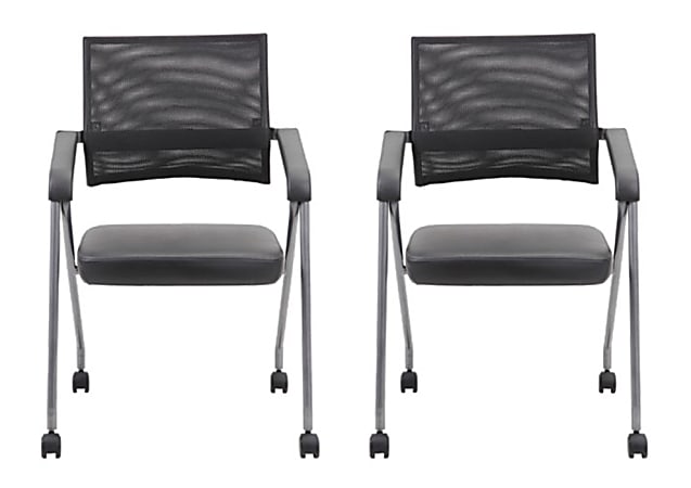Boss Office Products Nesting Chairs, Black/Pewter, Set Of 2