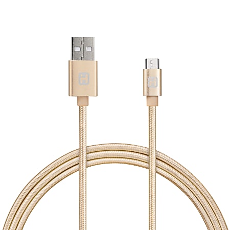 iHome Aluminum Micro USB Cable With Nylon Cord, 6', Gold, IH-CT2066AD