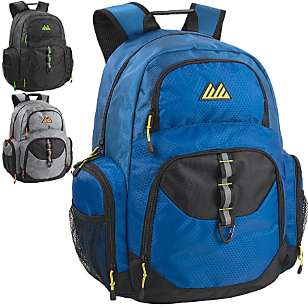 Summit Ridge Multi-Pocket Daisy Chain Backpacks With 17" Laptop Sleeves, Black/Blue/Gray, Total Qty 12
