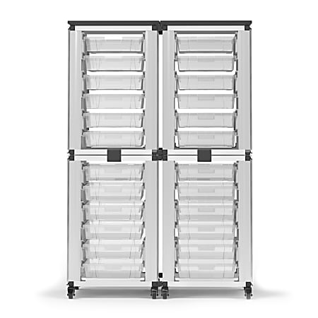Luxor Modular Classroom Storage Cabinets, 24 Small Bins, 29"H x 18-1/4"W x 18-1/4"D, White, Pack Of 4 Stacked Modules