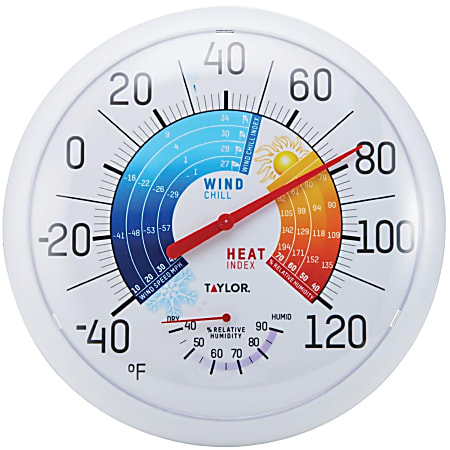 Taylor 13.25" Wind Chill/Heat Index Thermometer & Hygrometer - Hygrometer/Thermometer - Temperature, Humidity - Multicolor