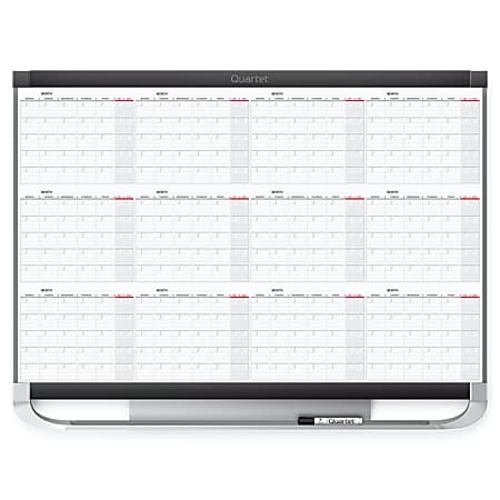 Quartet® Prestige® 2 Magnetic Dry-Erase 12 Month Calendar Board, 36" x 24", Total Erase® Surface