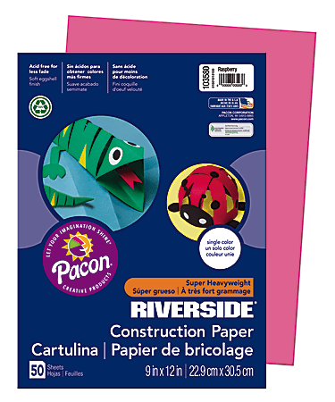 Riverside® Groundwood Construction Paper, 100% Recycled, 9" x 12", Raspberry, Pack Of 50
