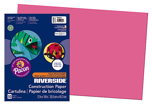 Riverside® Groundwood Construction Paper, 100% Recycled, 12" x 18", Raspberry, Pack Of 50