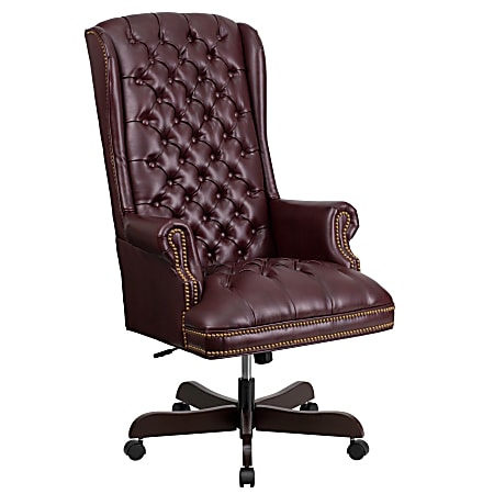 Flash Furniture Traditional Tufted Leather High-Back Swivel Chair, Burgundy/Brown