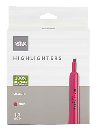 Office Depot® Brand Chisel-Tip Highlighter, 100% Recycled Plastic, Fluorescent Pink, Pack Of 12