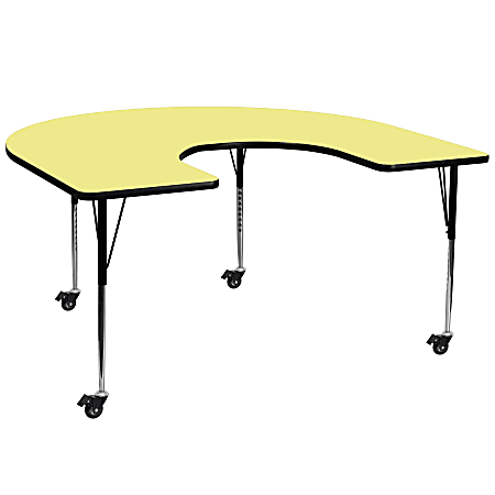 Flash Furniture Mobile Height Adjustable Thermal Laminate Horseshoe Activity Table, 30-3/8”H x 60''W x 66"D, Yellow