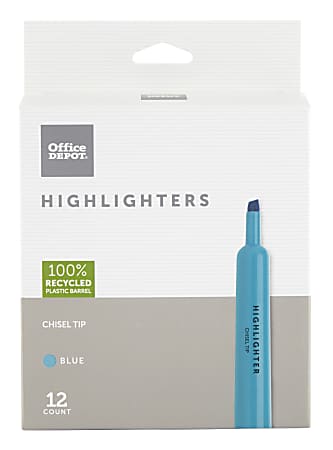 Office Depot® Brand Chisel-Tip Highlighter, 100% Recycled Plastic Barrel, Fluorescent Blue, Pack Of 12