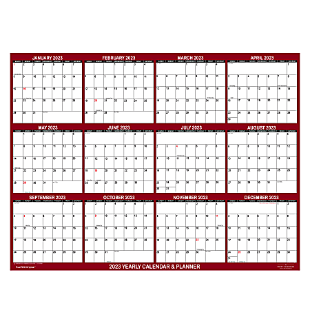 SwiftGlimpse Oversized Erasable Wall Calendar, 48” x 72”, Maroon, January To December 2023