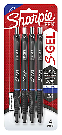 Sharpie® S Gel Pens, Fine Point, 0.5 mm, Black Barrels, Blue Ink, Pack Of 4  Pens