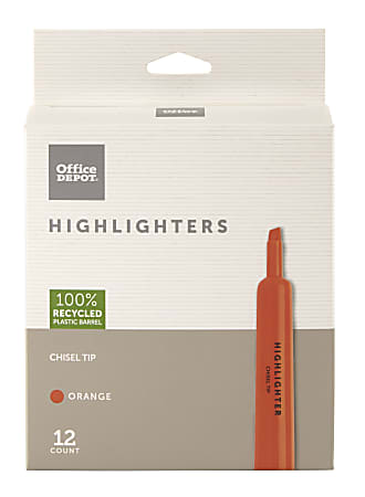 Office Depot® Brand Chisel-Tip Highlighter, 100% Recycled Plastic Barrel, Fluorescent Orange, Pack Of 12