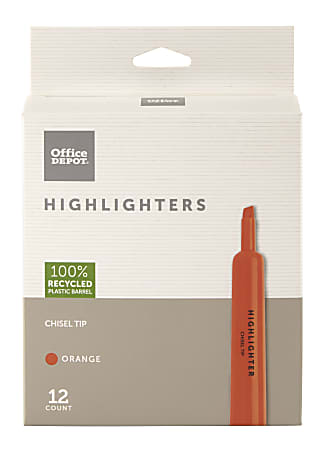 Office Depot® Brand Chisel-Tip Highlighter, 100% Recycled Plastic, Fluorescent Orange, Pack Of 12