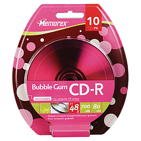 Memorex® Cool Color Designer CD-R Recordable Media Spindle, Pink, 700MB/80 Minutes, Pack Of 10