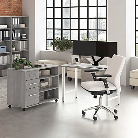 Bush Business Furniture Hustle 48"W Computer Desk and Storage Cabinet with Drawers and Shelves, Platinum Gray, Standard Delivery Service