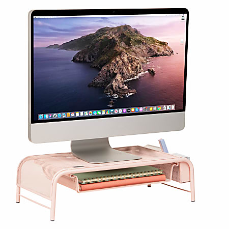 Mind Reader Metal Mesh Monitor Stand, 5-1/2"H x 11-1/2"W x 20"D, Pink