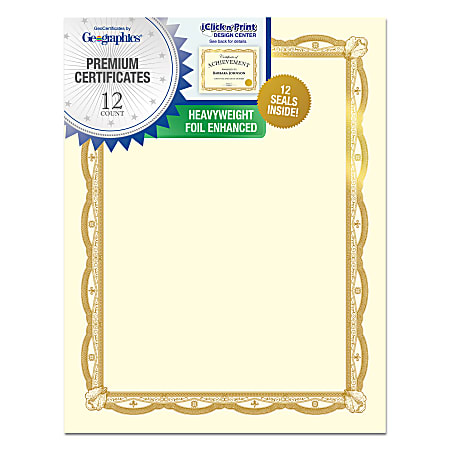 Geographics Heavyweight Certificates 8 12 x 11 Gold Foil Pack Of