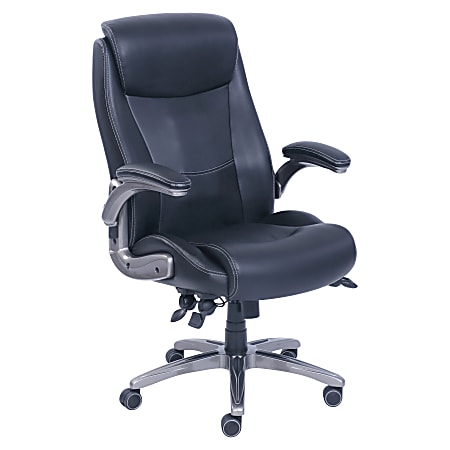 Lorell® Revive Ergonomic Bonded Leather High-Back Chair, Black