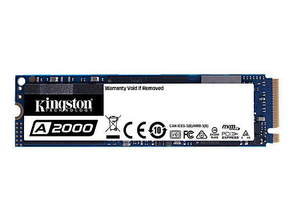 Kingston A2000 - SSD - encrypted - 500 GB - internal - M.2 2280 - PCIe 3.0 x4 (NVMe) - 256-bit AES