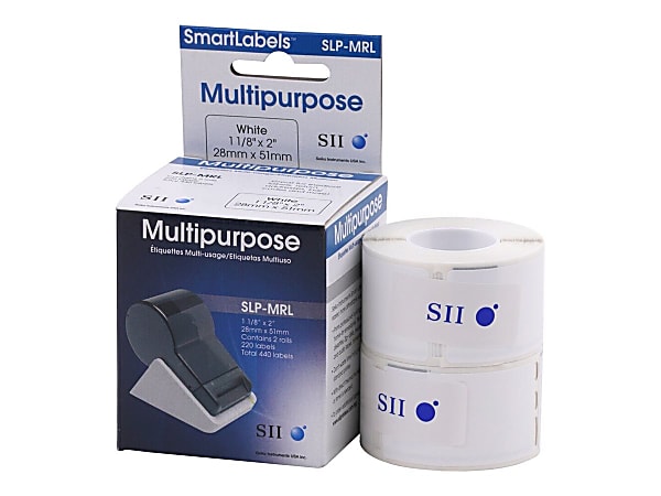 Seiko SmartLabel SLP-MRL Multipurpose Labels, SKPSLPMRL, Rectangle, 1-1/8" x 2", White, 220 Labels Per Roll, Box Of 2 Rolls