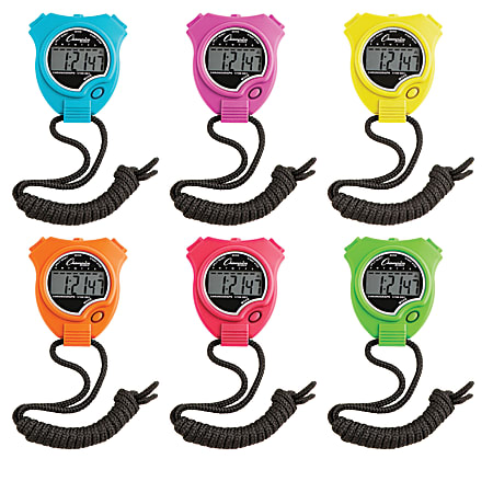 Champion Sports Stopwatches, Assorted Neon Colors, Pack Of 6 Stopwatches