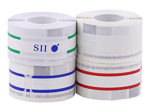 Seiko Direct Thermal Address Labels, SKPSLP4AST, Rectangle, 3 1/2"W x 1 1/8"L, Blue/Green/Pink, Roll Of 130 Labels