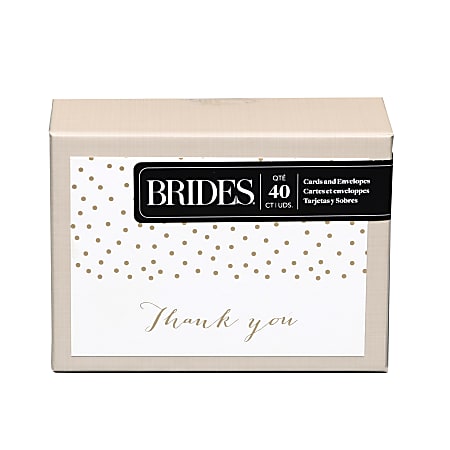 BRIDES® Thank You Cards With Envelopes, 5" x 3 1/2", Gold Foil Dot, Pack Of 40