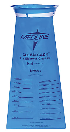 Medline Emesis Bags, Clean Sack, 2 1/8" x 2 1/8" x 2 1/8", Blue, 24 Bags Per Pack, Case Of 6 Packs