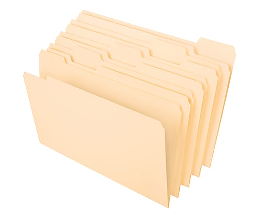 Office Depot® Brand File Folders, 1/5 Tab Cut, Legal Size, Manila, Pack Of 100
