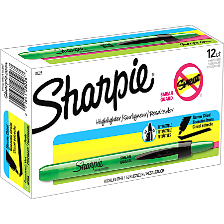 Sharpie® Accent Retractable Highlighter, Micro Chisel Point, Fluorescent Green, Box Of 12