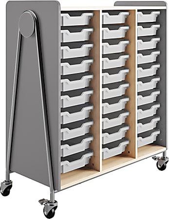Safco® Whiffle Triple-Column 30-Drawer Rolling Storage Cart, 48"H x 43-1/4"W x 19-3/4"D, Gray