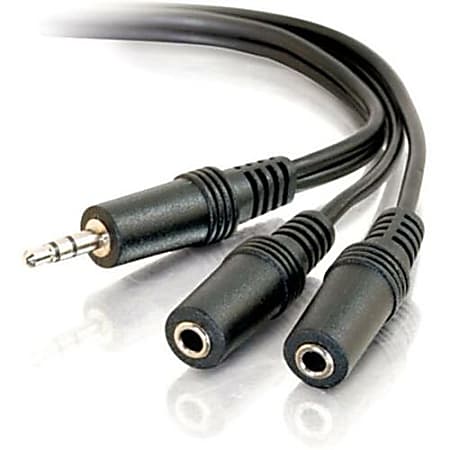 C2G 6ft One 3.5mm Stereo Male to Two 3.5mm Stereo Female Y-Cable - Mini-phone Male Stereo - Mini-phone Female Stereo - 6ft - Black