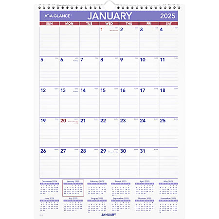 2025 AT-A-GLANCE® Monthly Wall Calendar, 12" x 17"?, January To December, PM228