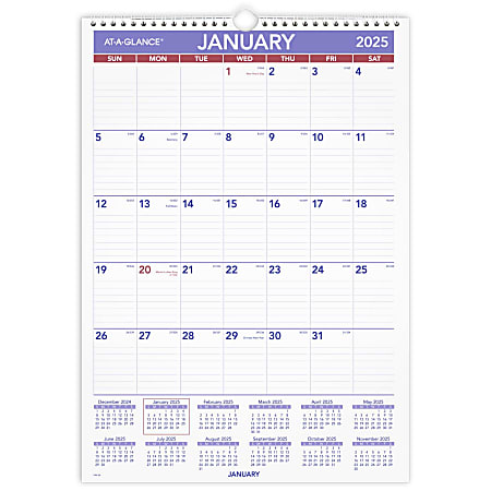 2025 AT-A-GLANCE® Monthly Wall Calendar, 12" x 17"?, January To December, PM228