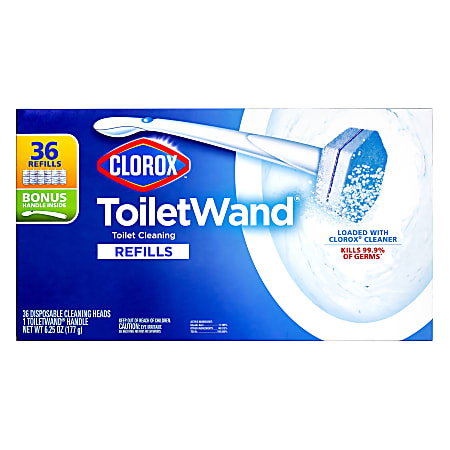 Clorox Toilet Wand And Refills Kit, 15-3/4”, Pack Of 36 Refills