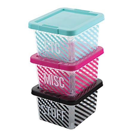 See Jane Work® IML Plastic Storage Boxes, Small, 7 1/8" x 6 1/4" x 4 1/4", Assorted Colors, Pack Of 3