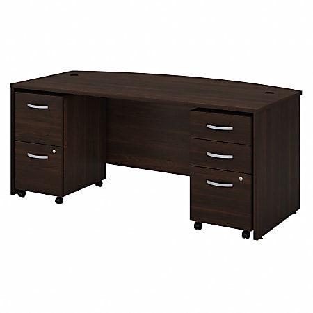 Bush® Business Furniture Studio C 72"W Bow-Front Desk With Mobile File Cabinets, Black Walnut, Standard Delivery
