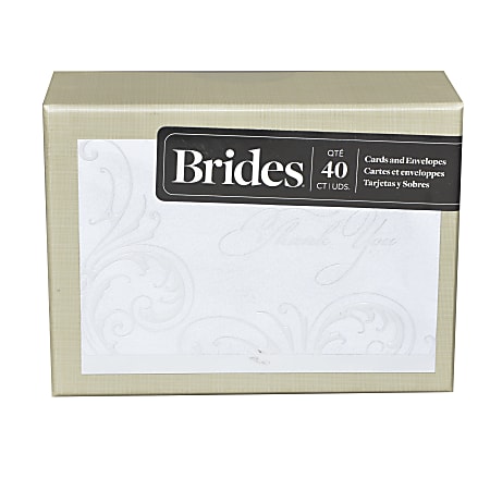 BRIDES® Thank You Cards With Envelopes, 5" x 3 1/2", White Wisp, Pack Of 40